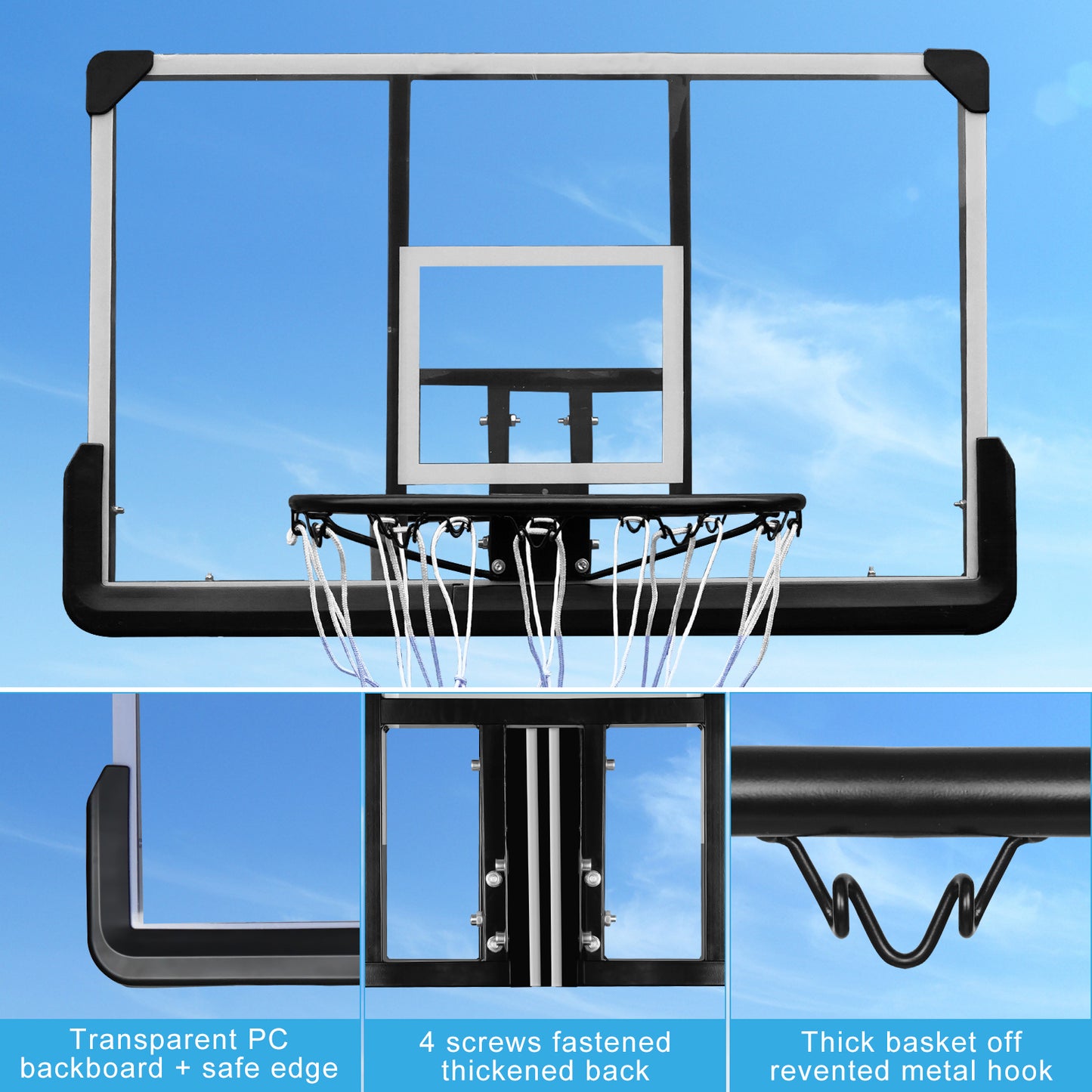 Portable Basketball Hoop & Goal Basketball System Basketball Equipment Height Adjustable 7ft - 10ft with 44 Inch Backboard and Wheels for Adults Youth Indoor Outdoor