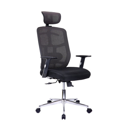 Techni Mobili High Back Executive Mesh Office Chair with Arms, Lumbar Support and Chrome Base, Black