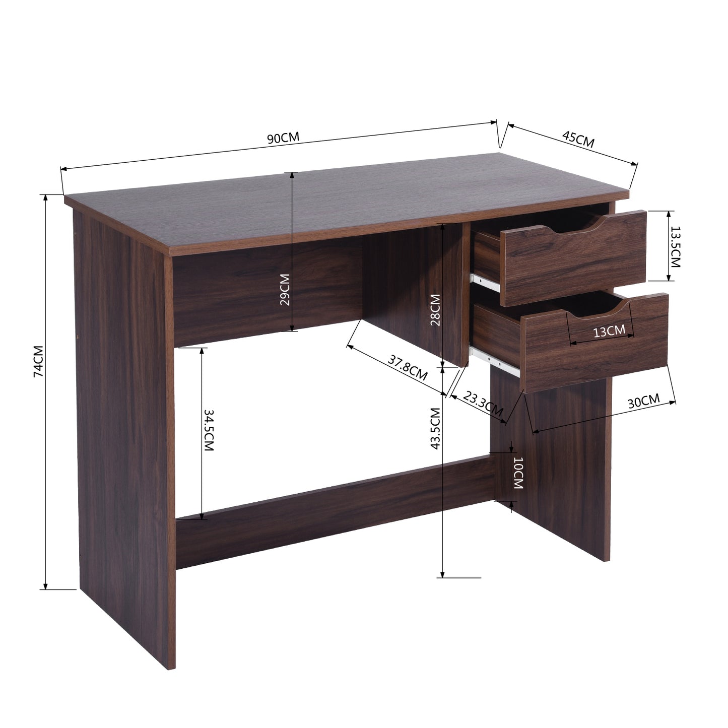 35.4“ W X 17.7" D X 29" H Computer Desk Writing Study Table with 2 Side Drawers Classic Home Office