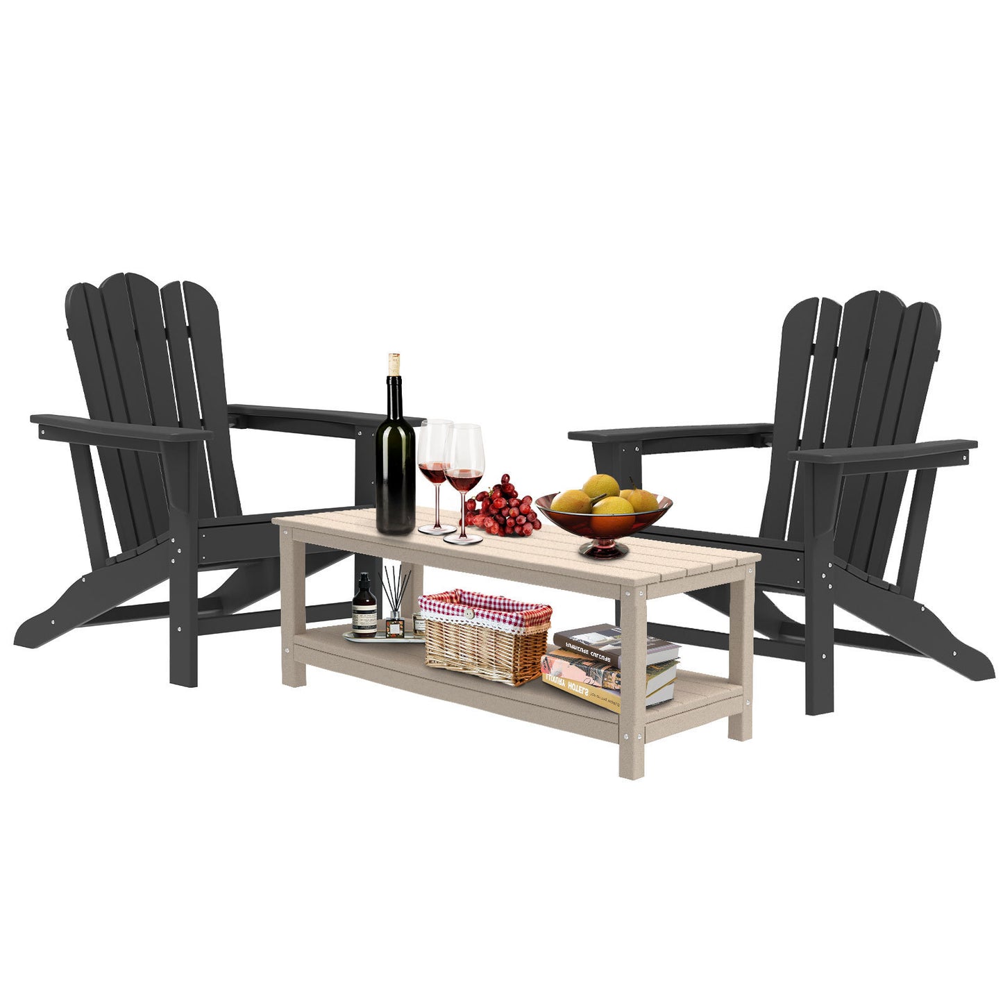 Resistant Adirondack Chair for Patio Deck Garden  Fire Pit Chair, 
Composite Adirondack Chair, Black,1 piece.