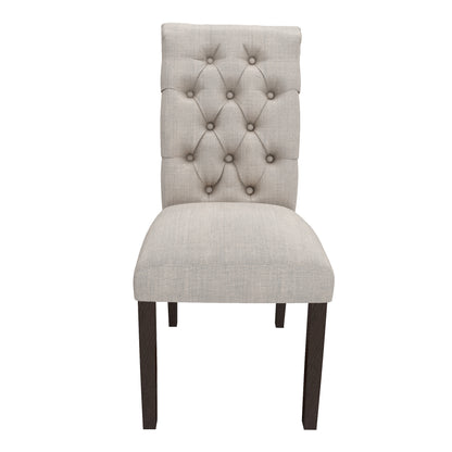 Fabric Upholstered Dining Chairs  In a Soft Beige Linen with Tufted Back And Solid Wood Legs, Set of 2