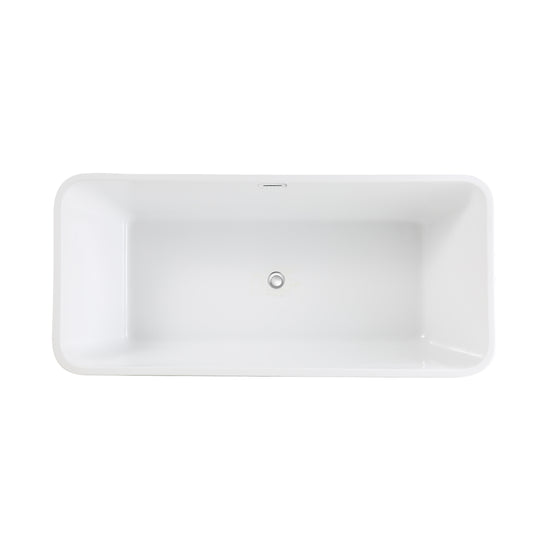 67"L x 31.5\'\'W Acrylic Art Freestanding Alone White Soaking Bathtub with Brushed Nickel Overflow and Drain