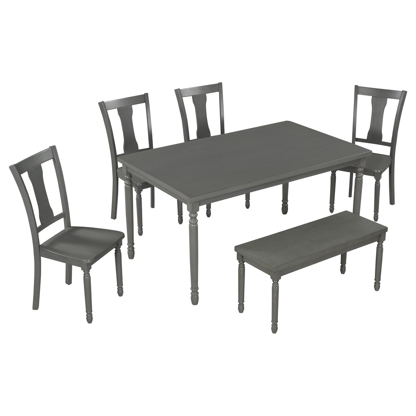 TREXM Classic 6-Piece Dining Set Wooden Table and 4 Chairs with Bench for Kitchen Dining Room (Gray)