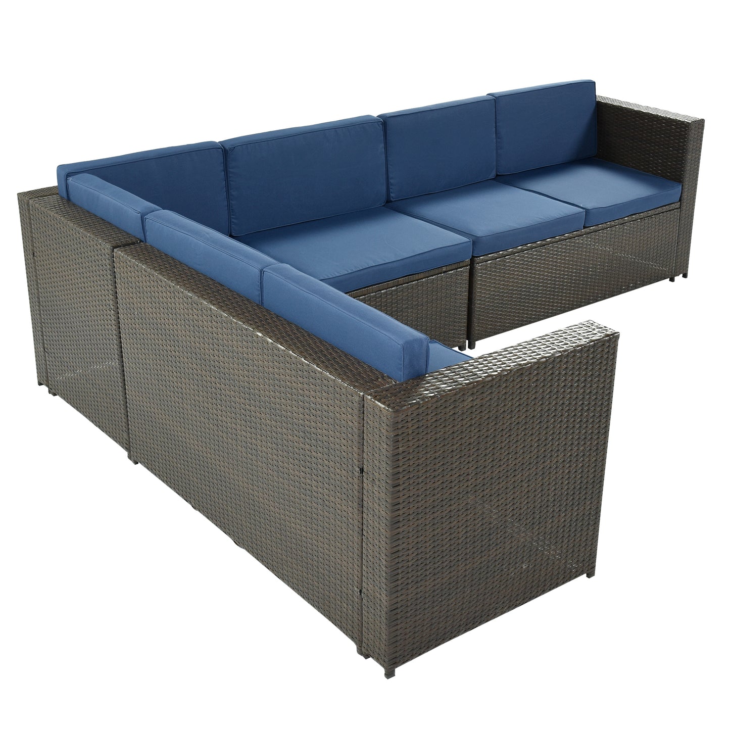 U_Style 9 Piece Rattan Sectional Seating Group with Cushions and Ottoman, Patio Furniture Sets, Outdoor Wicker Sectional