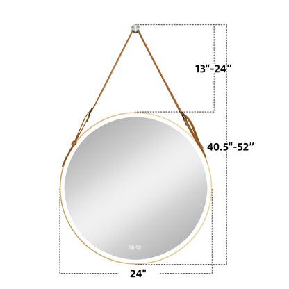 Bathroom LED Mirror 24 Inch Round Bathroom Mirror with Lights Smart 3 Lights Dimmable Illuminated Bathroom Mirror Wall Mounted Large LED Mirror Anti-Fog Lighted Vanity Mirror