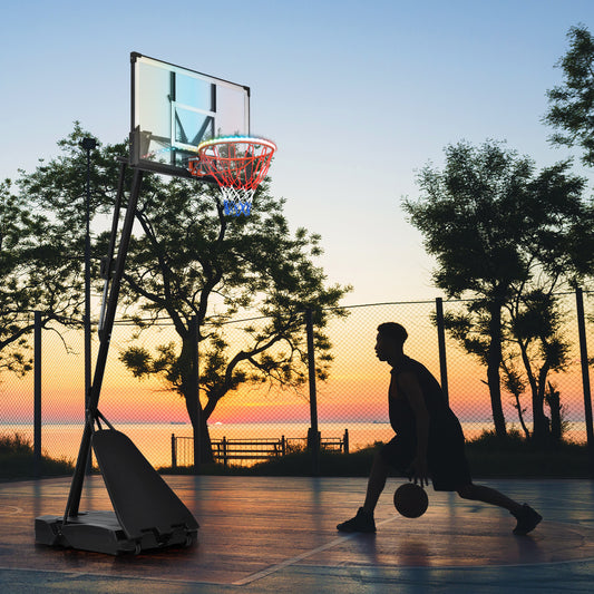 Portable Basketball Hoop Basketball System 8-10ft Height Adjustment for Youth Adults LED Basketball Hoop Lights, Colorful lights, Waterproof，Super Bright to Play at Night Outdoors,Good Gift for Kids