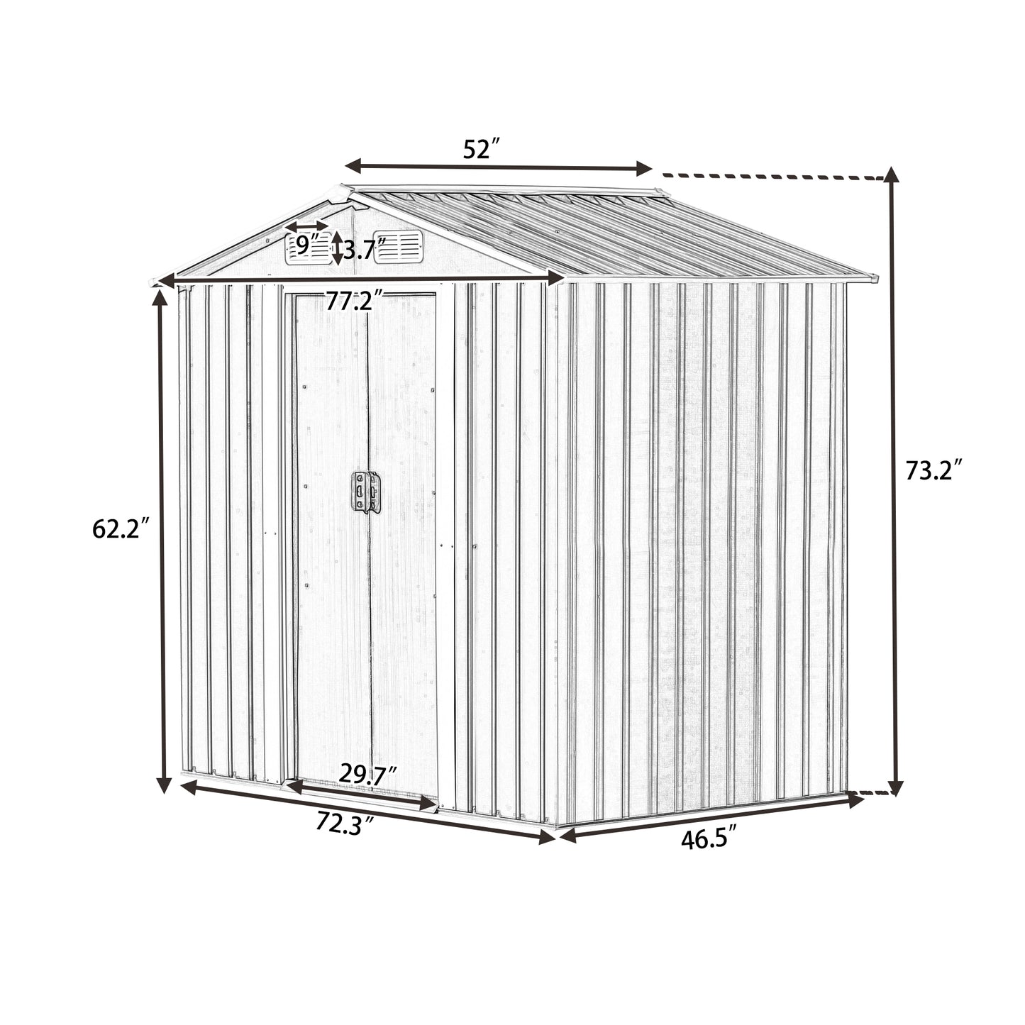 TOPMAX Patio 6ft x4ft Bike Shed Garden Shed, Metal Storage Shed with Lockable Door, Tool Cabinet with Vents and Foundation for Backyard, Lawn, Garden, Gray