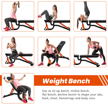 Adjustable Weight Bench - 6 Position Incline Decline Utility Bench with High Density Foam Padding for Home Gym Strength Training [600 LBS Weight Capacity]