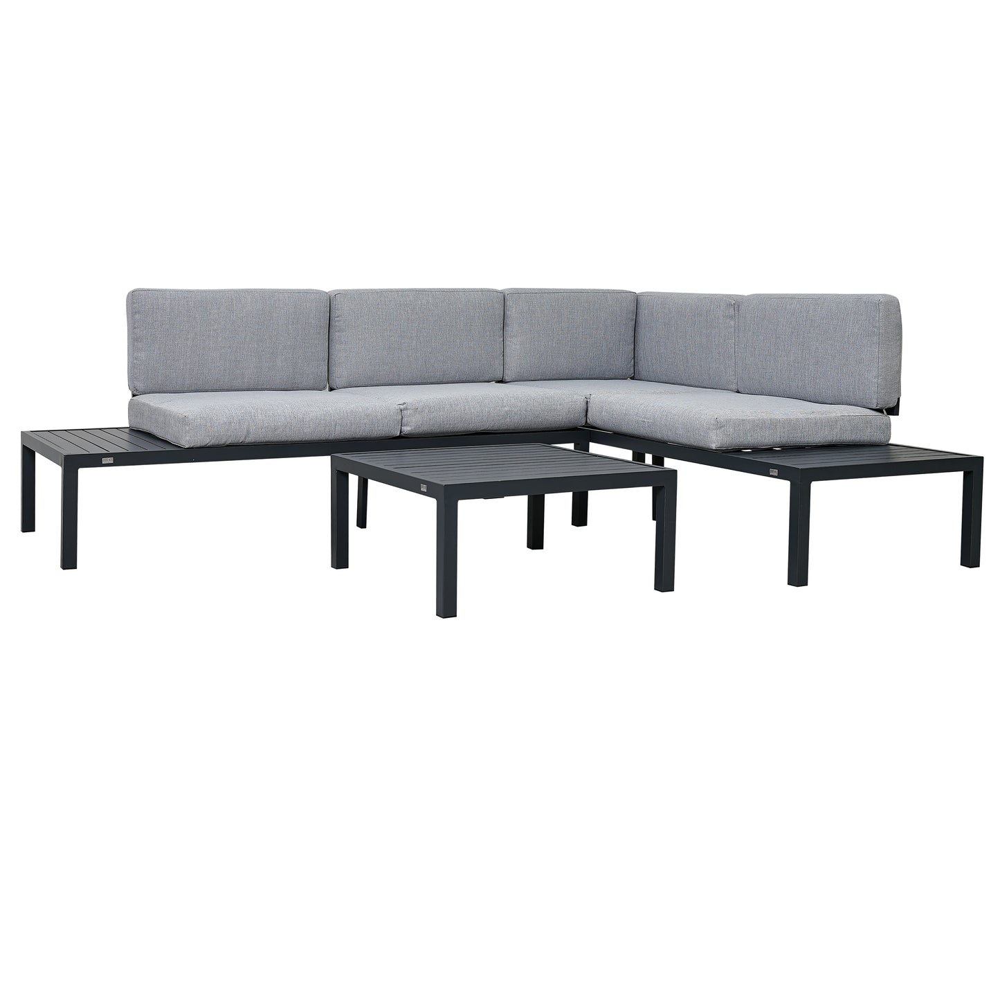 TOPMAX Outdoor 3-piece Aluminum Alloy Sectional Sofa Set with End Table and Coffee Table,Black Frame+Gray Cushion