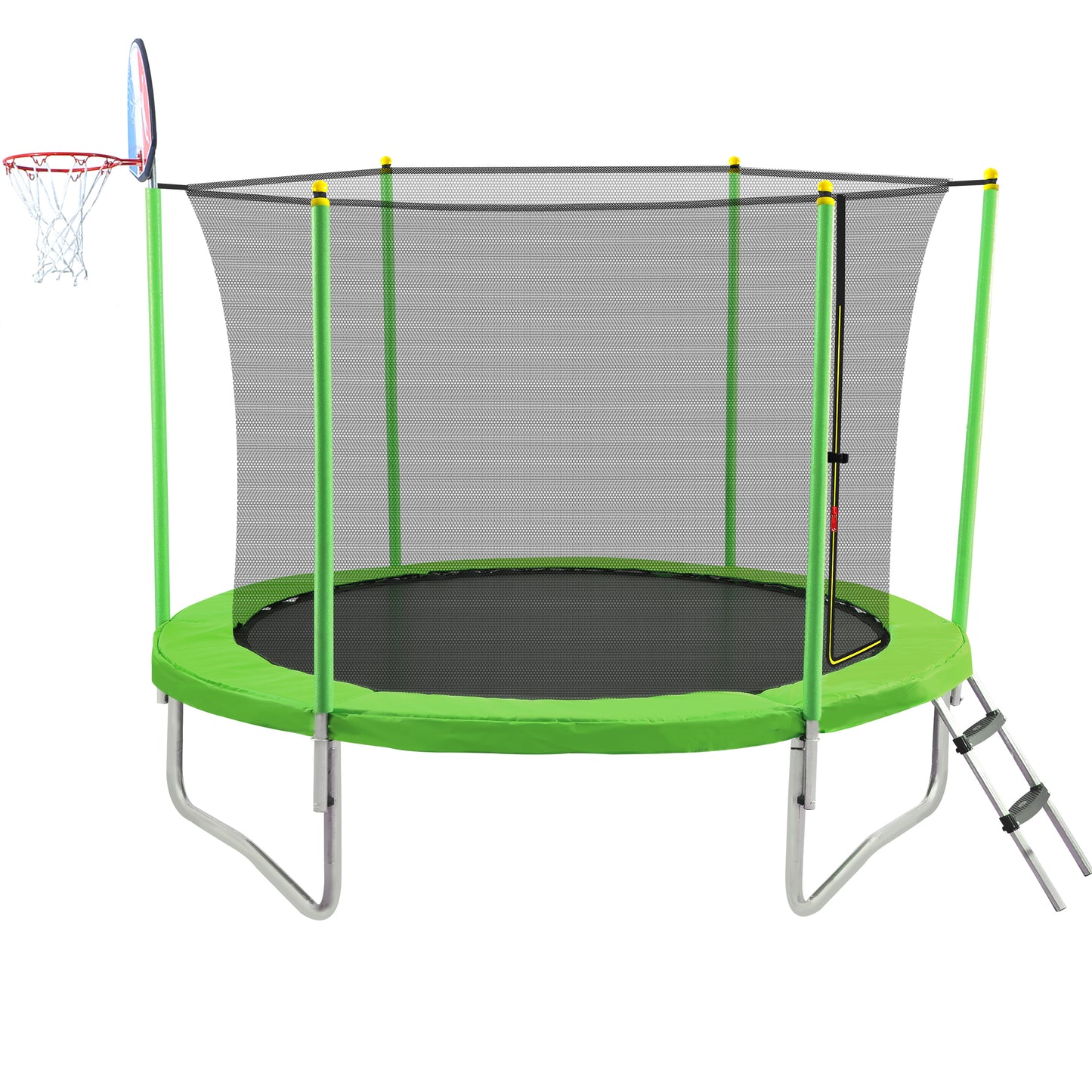 10FT Trampoline for Kids with Safety Enclosure Net, Basketball Hoop and Ladder, Easy Assembly Round Outdoor Recreational Trampoline