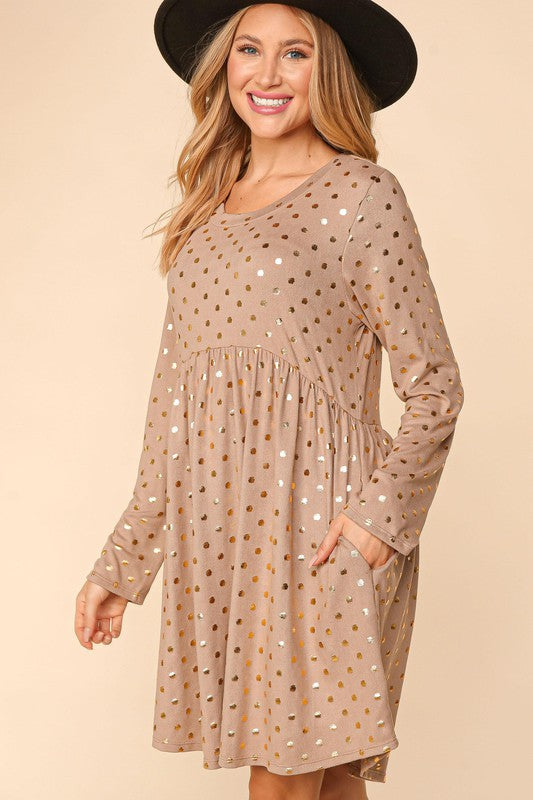 DOT FOIL BABYDOLL HACCI KNIT DRESS