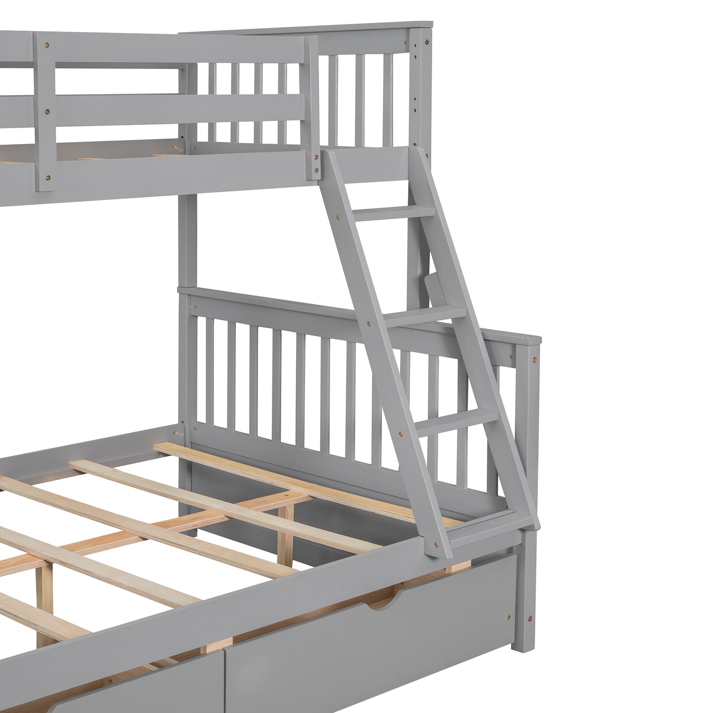 Twin-Over-Full Bunk Bed with Ladders and Two Storage Drawers(Gray)( old sku:LT000165AAE）