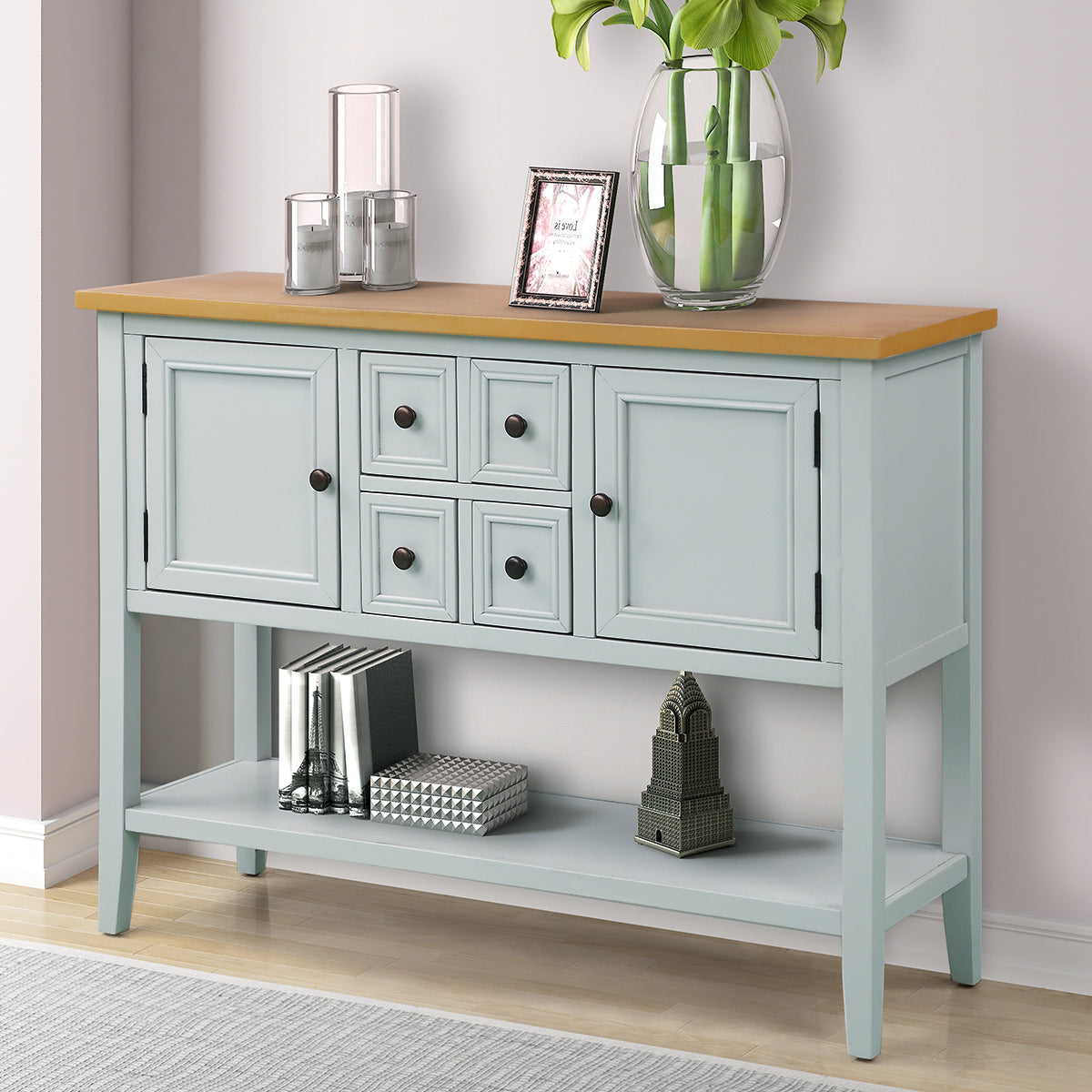 TREXM Cambridge Series Buffet Sideboard Console Table with Bottom Shelf (Lime White)