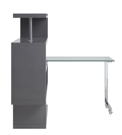 ACME Raceloma Writing Desk w/Shelf, Clear Glass, Gray & Chrome Finish 93181