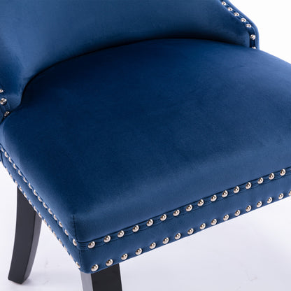 A&A Furniture,Upholstered Wing-Back Dining Chair with Backstitching Nailhead Trim and Solid Wood Legs,Set of 2, Blue,8809BL, KD