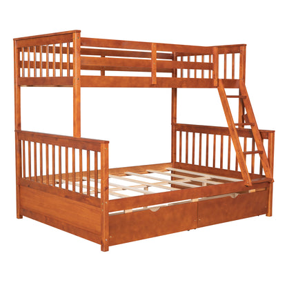 Twin-Over-Full Bunk Bed with Ladders and Two Storage Drawers (Walnut) ( old sku:LT000165AAD）