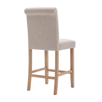 Hengming Set of 2 Bar Stools Soft Cushions with Solid Wood Legs(Beige)