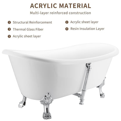 67" 100% Acrylic Freestanding Bathtub，Contemporary Soaking Tub，white bathtub