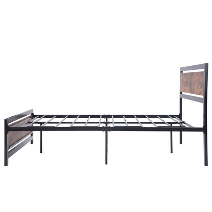 Metal and Wood Bed Frame with Headboard and Footboard ,Full Size Platform Bed ,No Box Spring Needed, Easy to Assemble(BLACK)