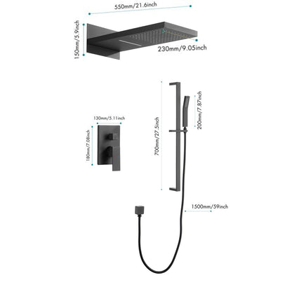 Shower System Square Bathroom Luxury Rain Mixer Shower Combo Set Pressure Balanced Shower System with Shower Head, Hand Shower, Slide Bar, Shower Arm, Hose, and Valve Trim