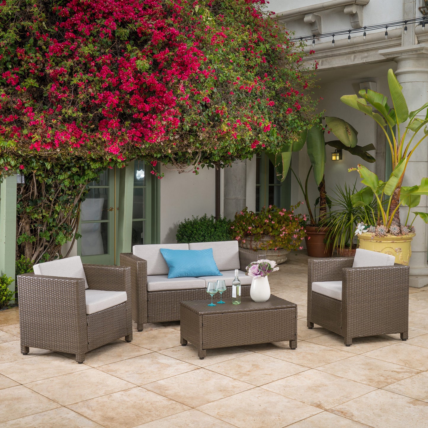 Venice 4pc Outdoor Wicker Sofa Set Brown+Ceramic Grey