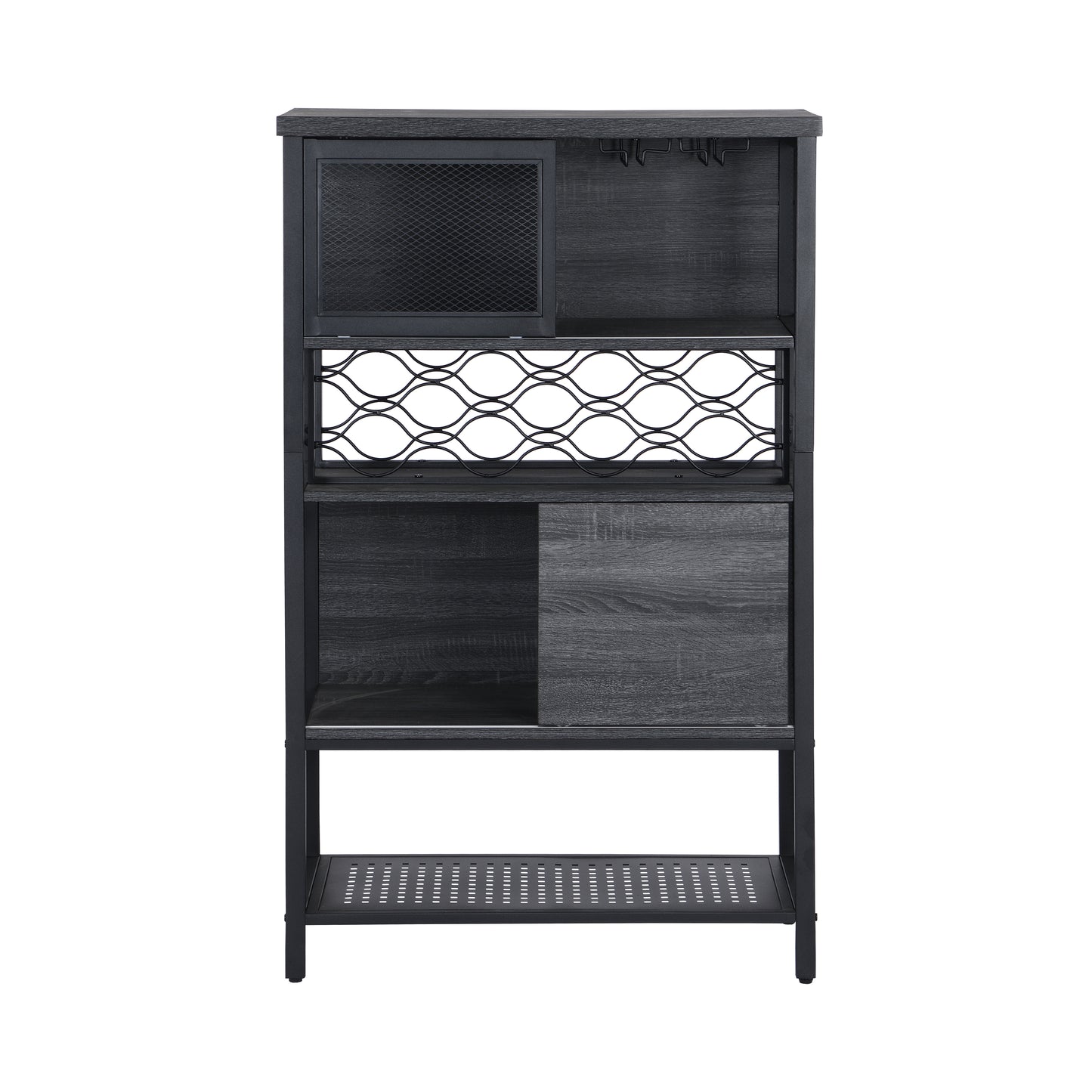 Industrial Bar Cabinet with Wine Rack for Liquor and Glasses, Wood and Metal Cabinet for Home Kitchen Storage Cabinet