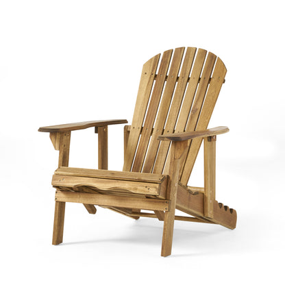 Katherine Outdoor Acacia Adirondack Natural Lounge Chair with Pull Out Footstool