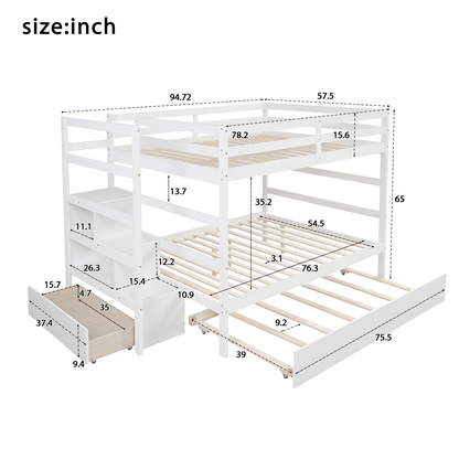 Full over Full Bunk Bed with Twin Size Trundle (White)(OLD SKU :LP000033AAK)