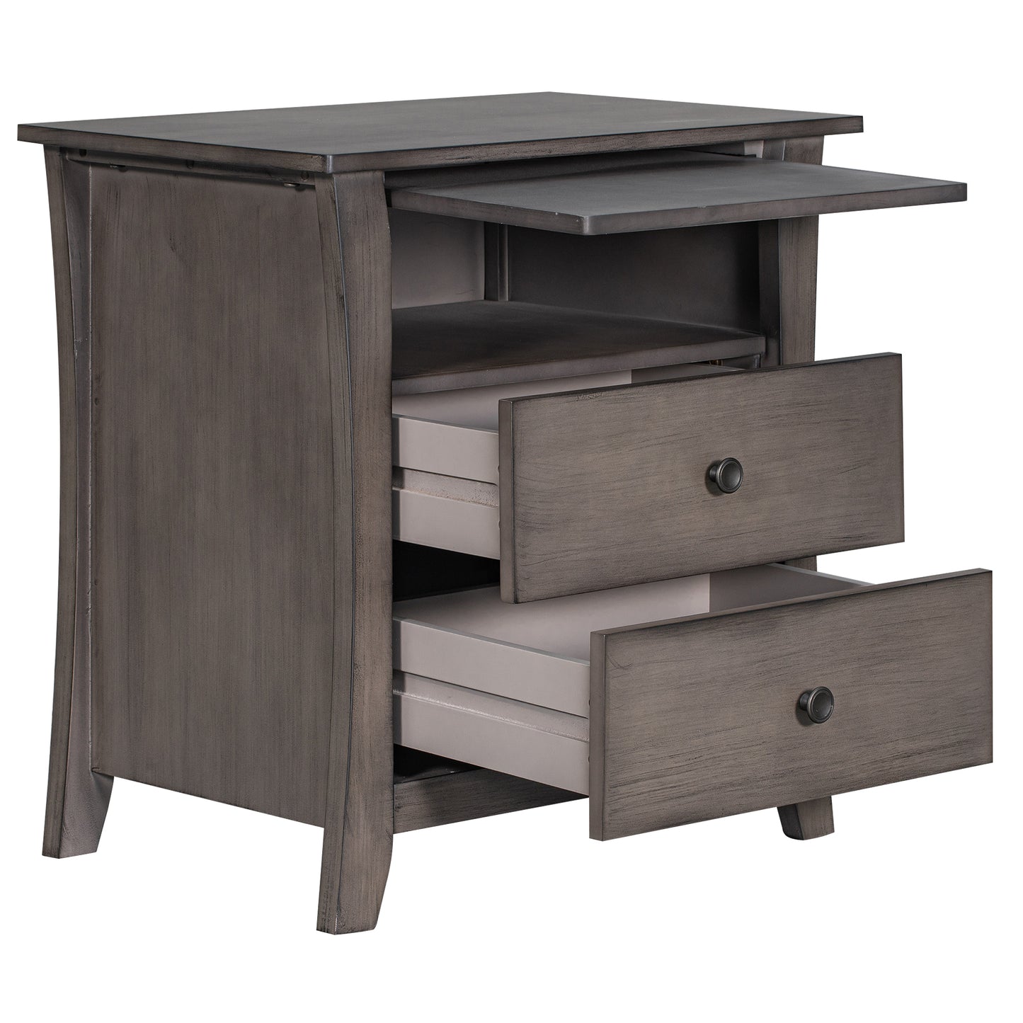 Multifunctional Storage Nightstand with 2 Drawers and an open cabinet,Grey