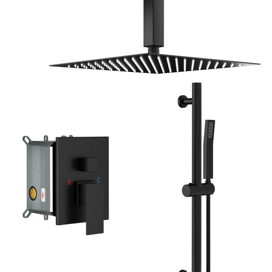 16" Rain Shower Head Systems ,with 26.18 inch Adjustable Angle Slide Bar,Matte Black ,Ceiling Mounted shower