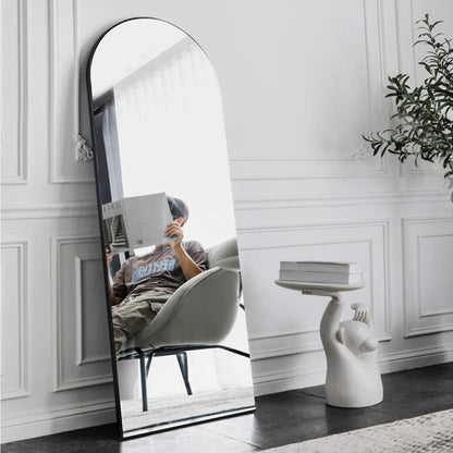 Full Length Wall Mirror - 63” x 20” Arched Free Standing Body Mirror , Black Metal Framed Large Floor Mirror for Bedroom, Modern Stand Up / Leaning Mirror