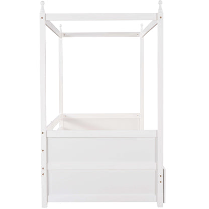 Twin Size Canopy Daybed or Pull-out Platform Bed, White