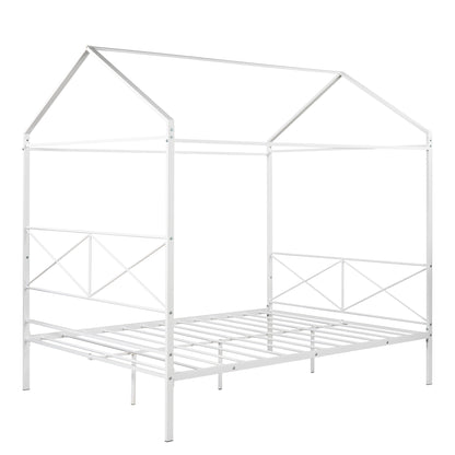 Queen Size Metal House Shape Platform Bed,White