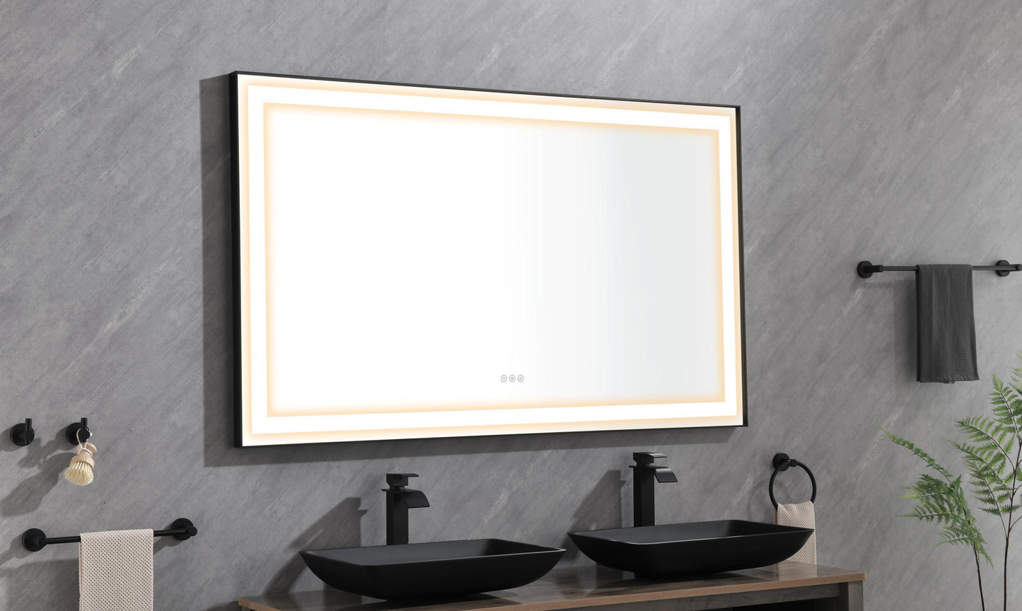 60*36 LED Lighted Bathroom Wall Mounted Mirror with High Lumen+Anti-Fog Separately Control