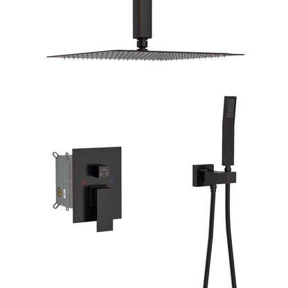 Ceiling Shower Set - 10inch Square Shower Set, Dual Shower Heads, Oil Rubber Bronze