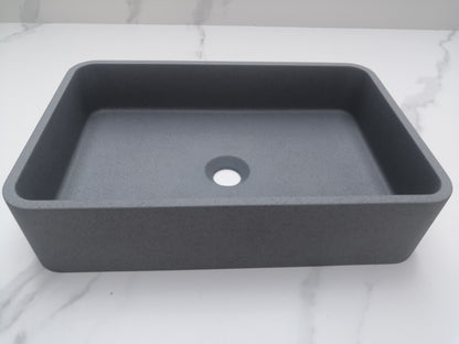 Rectangle Concrete Vessel Bathroom Sink in Grey without Faucet and Drain