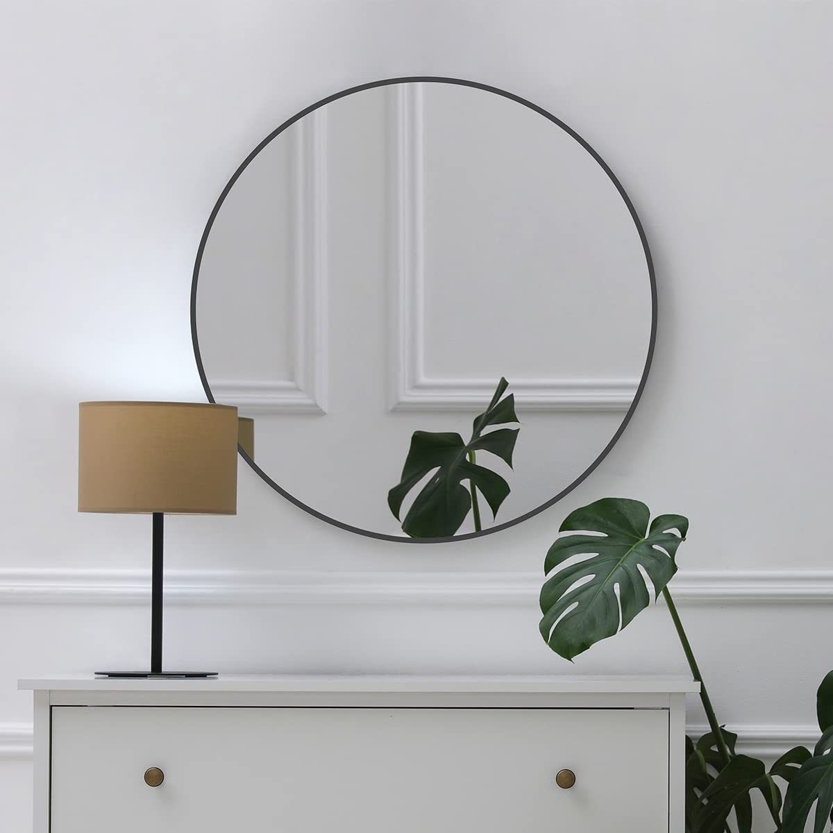 Round Mirror, Circle Mirror 24 Inch, Black Round Wall Mirror Suitable for Bedroom, Living Room, Bathroom, Entryway Wall Decor and More, Brushed Aluminum Frame Large Circle Mirrors for Wall