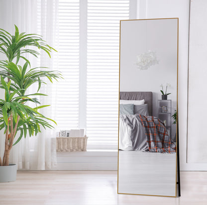 Full Length Mirror Standing Gold 65’’x22’’ for Bedroom with Aluminum Frame, Large Full Body Floor Mirror Wall Hanging or Leaning Modern Decor for Dressing, Living Room, Entryway or Dorm