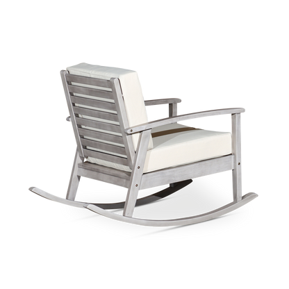 Eucalyptus Rocking Chair With Cushions, Silver Gray Finish, Navy Cushions