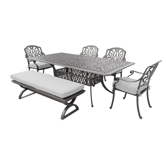 Rectangular 6 - Person 84" Long Powder Coated Aluminum Dining Set