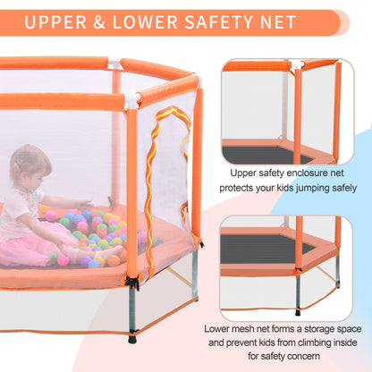 55'' Toddlers Trampoline with Safety Enclosure Net and Balls, Indoor Outdoor Mini Trampoline for Kids