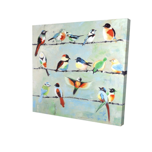 Small abstract colorful birds - 12x12 Print on canvas