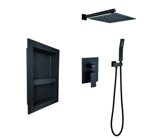 Shower System with Shower Head, Hand Shower, Hose, Valve Trim, Lever Handles and Niche