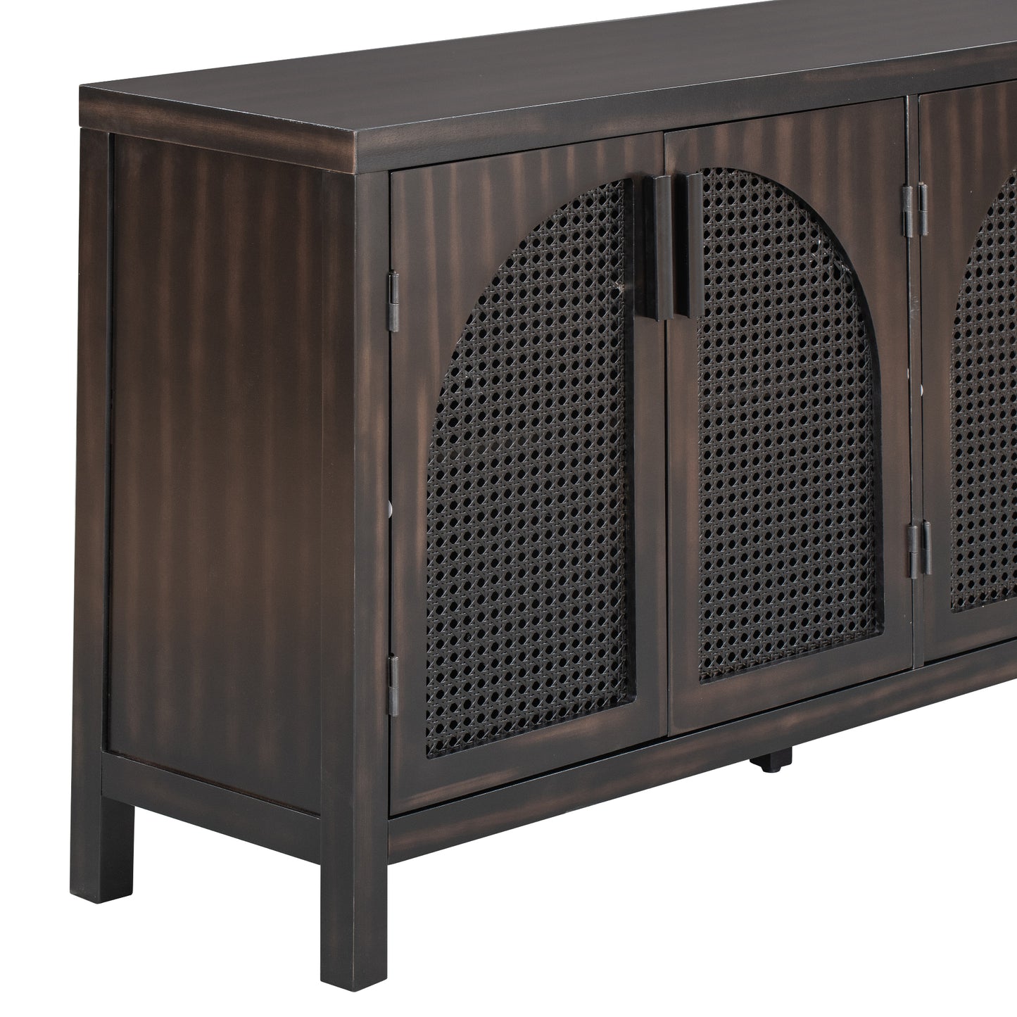 TREXM Large Storage Space Sideboard with Artificial Rattan Door and metal handles for Living Room and Entryway (Espresso)