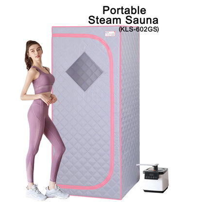 Full Size Portable Grey Steam Sauna tent–Personal Home Spa, with Steam Generator, Remote Control, Foldable Chair, Timer and PVC Pipe Connector Easy to Install.Fast heating, with FCC Certification