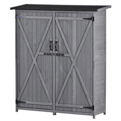 TOPMAX Outdoor 5.3ft Hx4.6ft L Wood Storage Shed Tool Organizer,Garden Shed, Storage Cabinet with Waterproof Asphalt Roof, Double Lockable Doors, 3-tier Shelves for Backyard, Gray