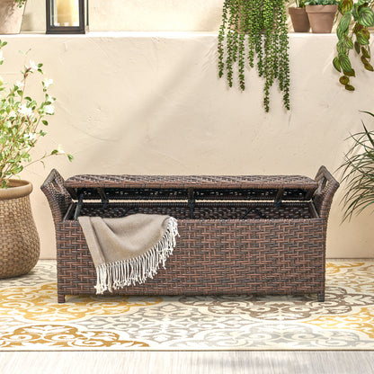 Izidora Outdoor Brown Wicker Storage Ottoman