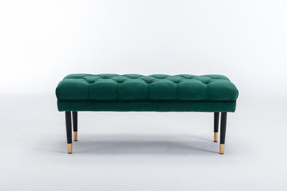 Tufted Bench Modern Velvet Button Upholstered Ottoman enches Bedroom Rectangle Fabric Footstool with Metal Legs for Living Room Entryway,Green