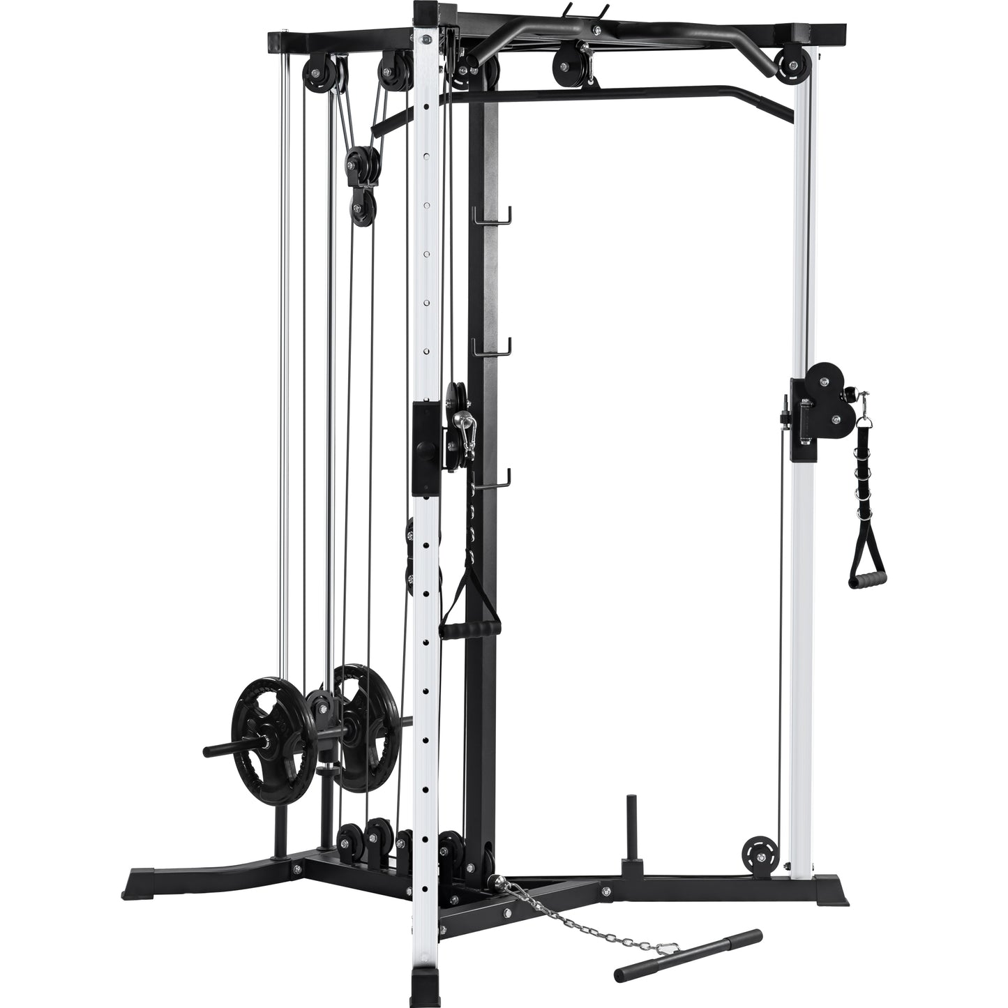 Cable Crossover Machine Station Olympic Squat Cage Fitness Power Rack with LAT Pulldown and Low Row, Multi-Grip Pull Up Bar for Home Gym