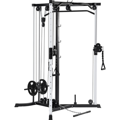 Cable Crossover Machine Station Olympic Squat Cage Fitness Power Rack with LAT Pulldown and Low Row, Multi-Grip Pull Up Bar for Home Gym